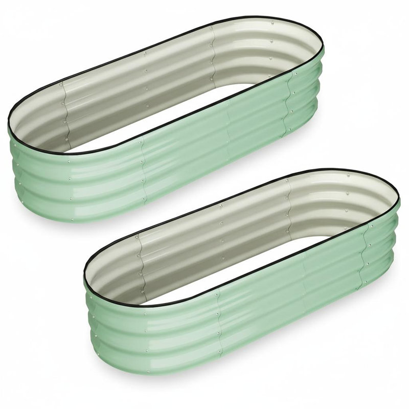 Ensemble de 2 lits de jardin surélevés ovales galvanisés, boîtes à fleurs en métal avec base ouverte, Vert