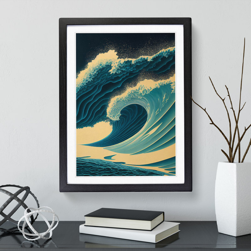 Powerful Ocean Wave - Wall Art, 48cm H x 36cm W, Black Framed, White