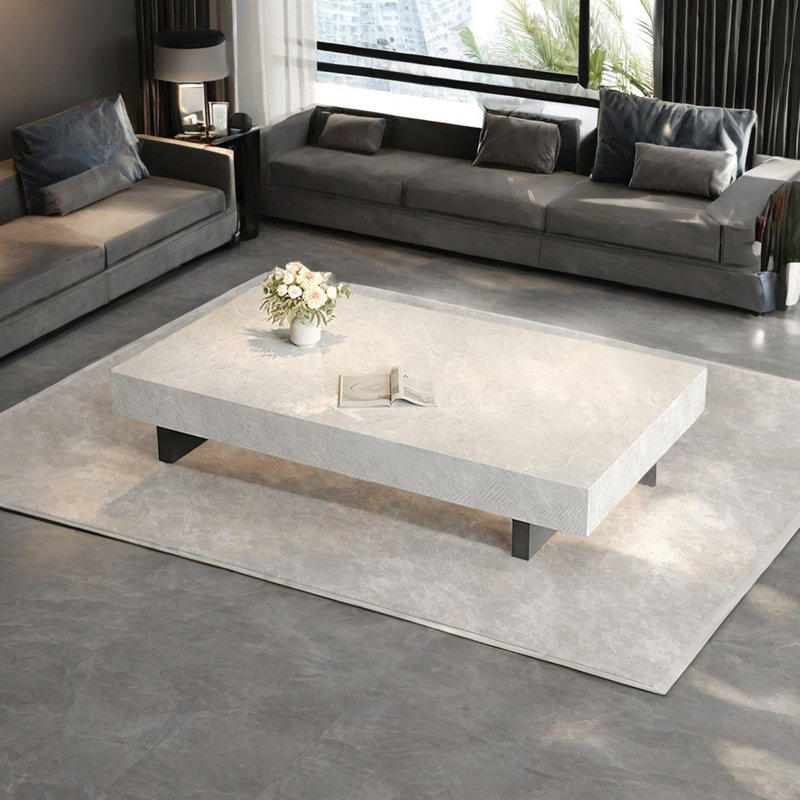 Simple rectangular rock slab floating coffee table, 13.8" H x 39.4" L x 23.6" W