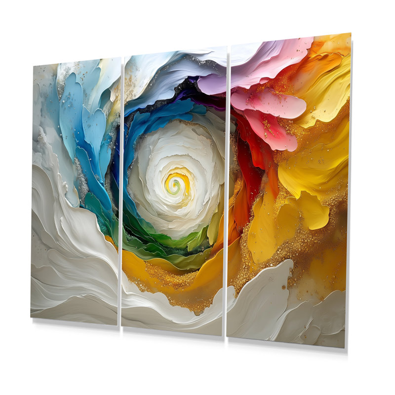 Blanc et couleurs Vortex Of Life II - Ensemble de décorations murales spirales abstraites, Métal métal