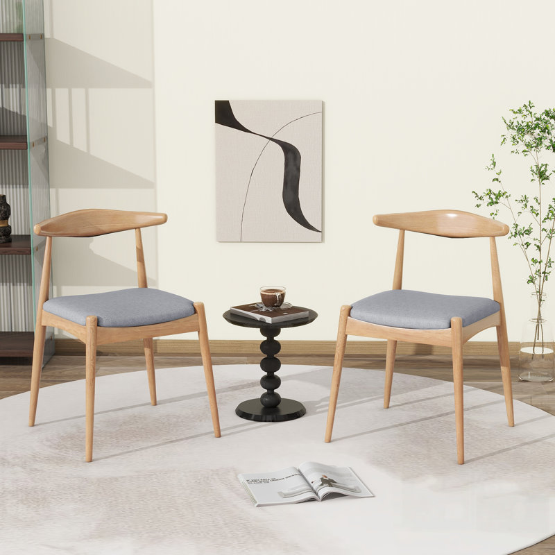 Chaises de salle à manger en bois d'hévéa avec dossier ergonomique et coussins de confort, Gris, Naturel