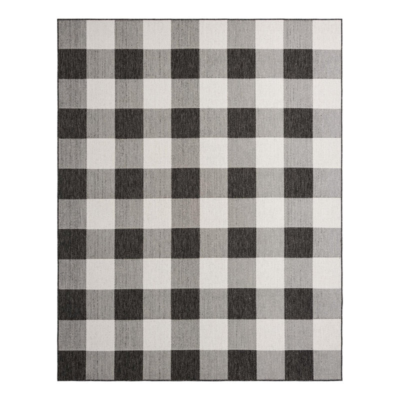 Tapis noir / blanc en polypropylène tissé à la machine Tatasha, Rectangle 7 pi 10 po x 10 pi