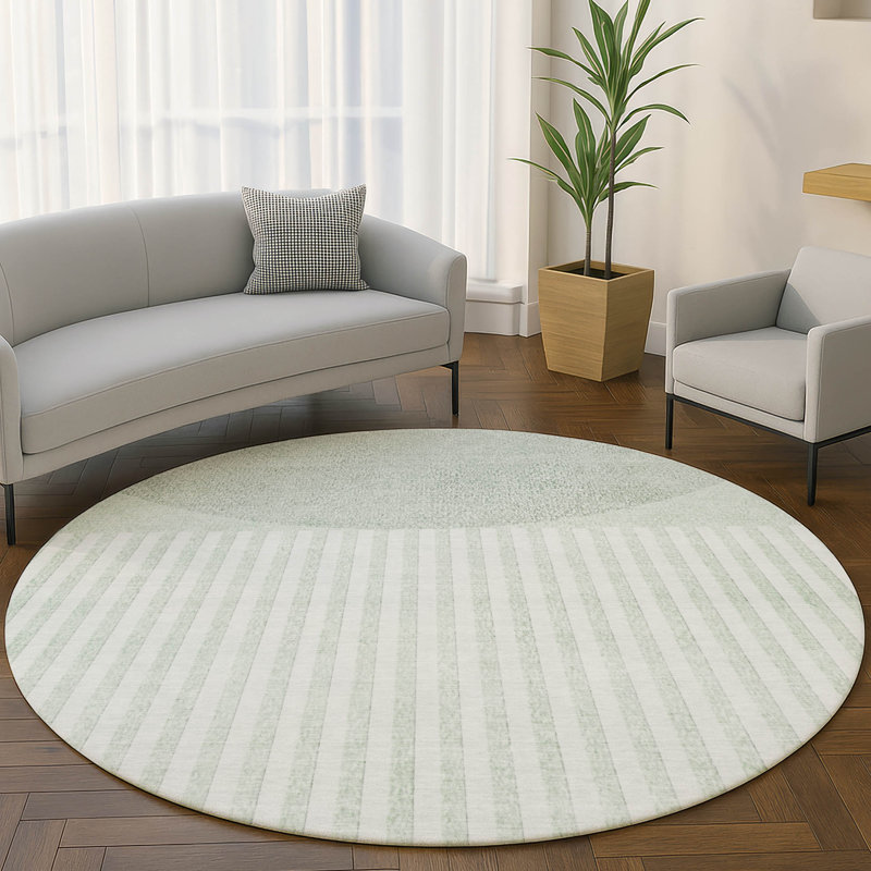 Premium Machine Washable Mayfield AMF2134 Geometric Rug, Green, 8' Round