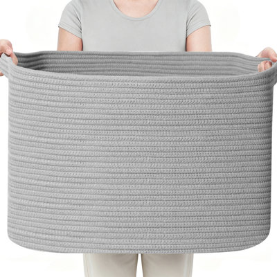 Extra Large Cotton Rope Storage Basket - 62L Decorative Foldable Bin for Laundry, Blankets, Pillows, and Toys