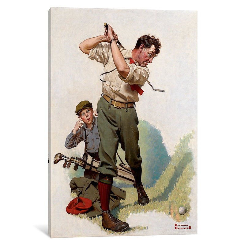 « the golfer » par norman rockwell, reproduction d’art sur toile tendue, H 12 po x l 8 po x P 0,75 po