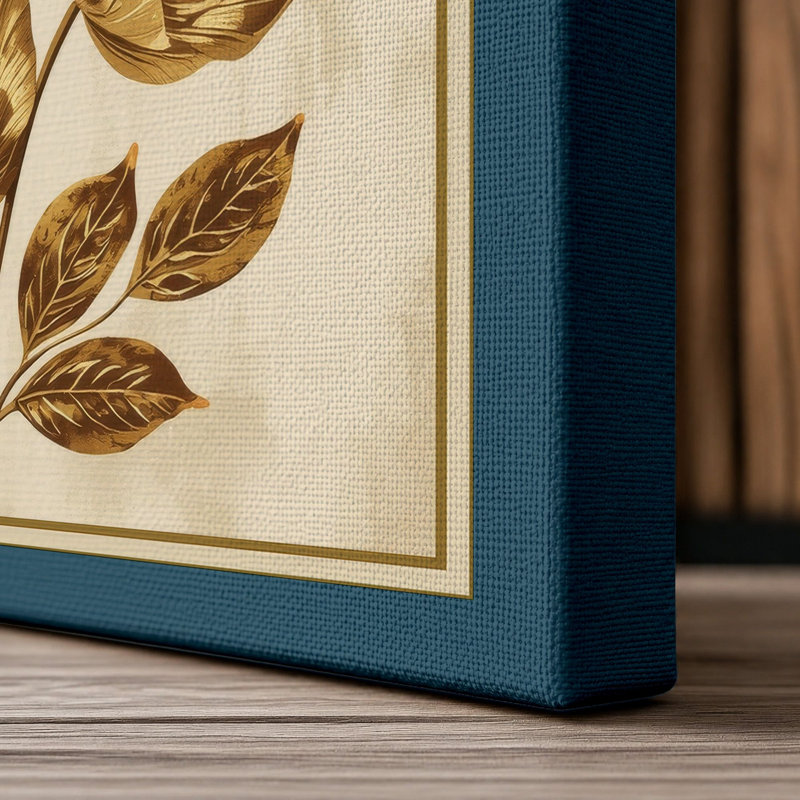 Golden Composition Botanical 1 Piece Wrapped Canvas Wall Art, 18x12 - 45.7 x 30.5 cm, Teal Border