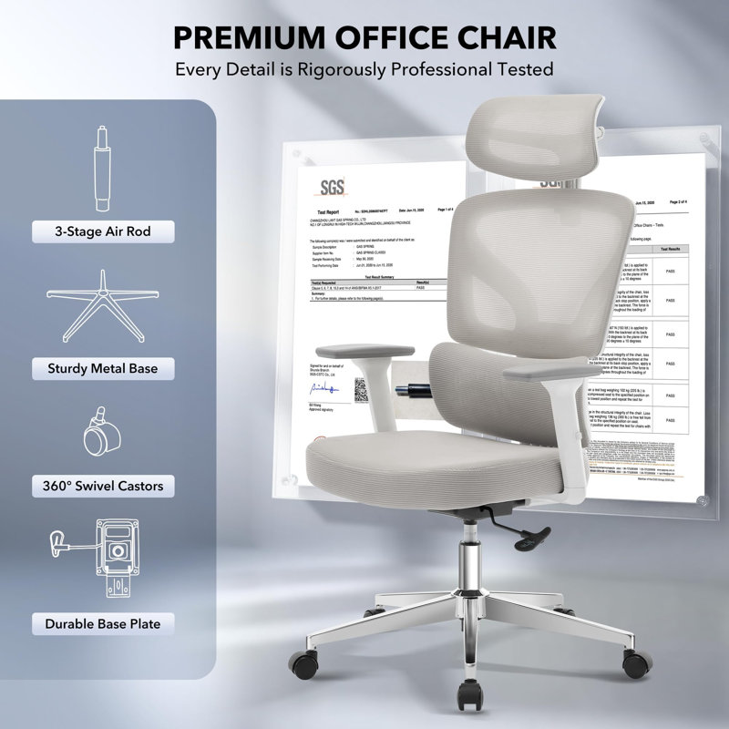 Ergonomic Office Chair, Desk Chair with 3D Lumbar Support, Adjustable Armrests, Headrest & Scratch-Free Wheels, Computer Chair with 140 kg Weight Capacity, Comfortable Swivel Chair for Office