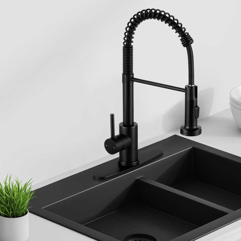 Kitchen Faucets with Pull Down Sprayer, Satin Black