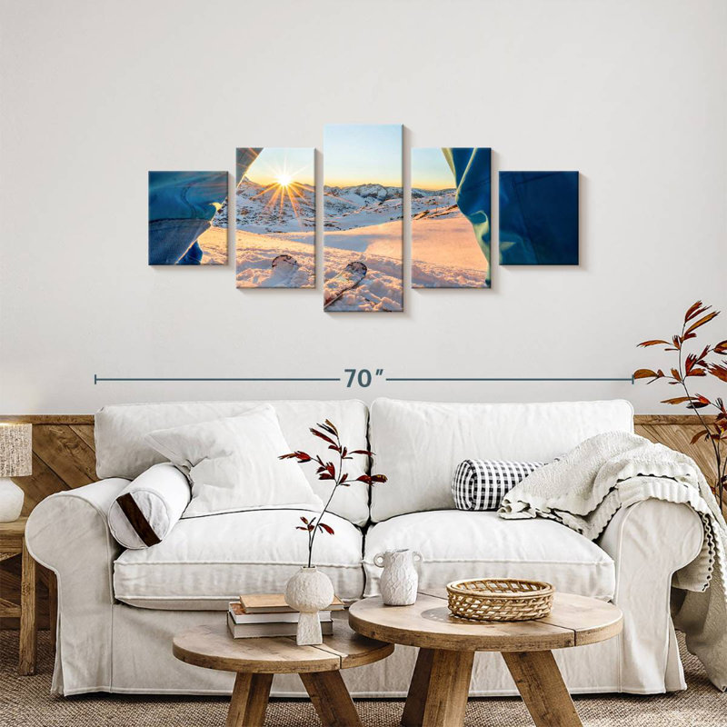 Hiver, coucher de soleil, ski, H 24 po x l 55 po