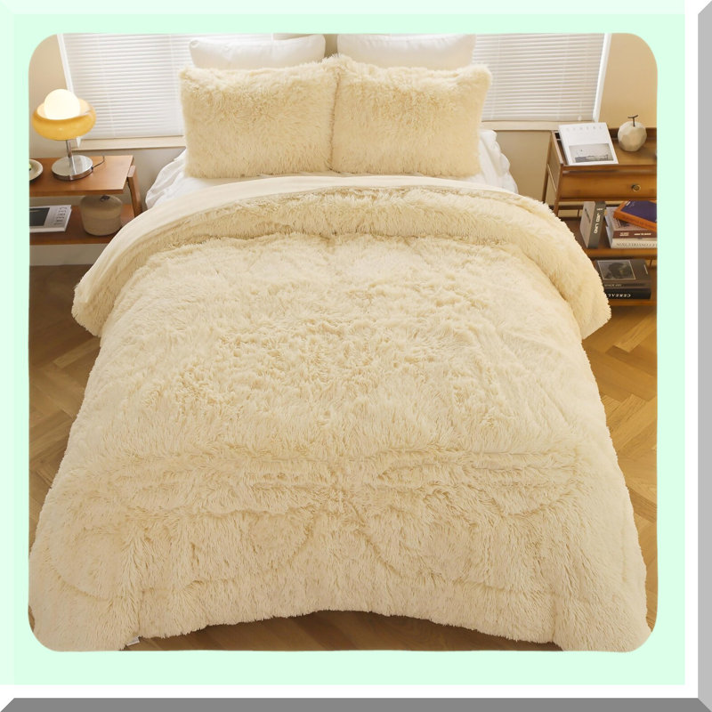 FluffyShag Comforter Set - Plush Furry Bedding Set with Pillow Shams - Cozy Bed Set - Soft Shaggy Comforter Set - 2 Pieces