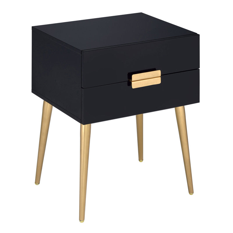 Table d'appoint dorée avec 2 tiroirs, Jaune clair