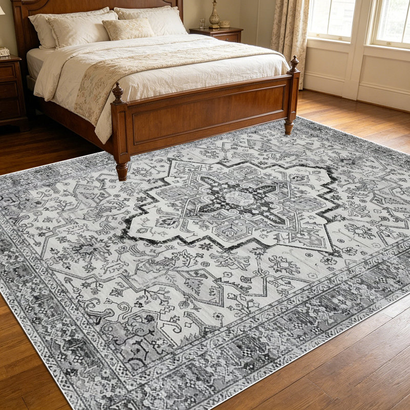 1PC Vintage Distressed Grey Persian Medallion area rugs for Living Room, Soft and Comfortable, Suitable for all seasons, easy-to-maintain, machine washable Indoor floor mat, Under Table Farmhouse suitable for dining room, bedroom, home office,