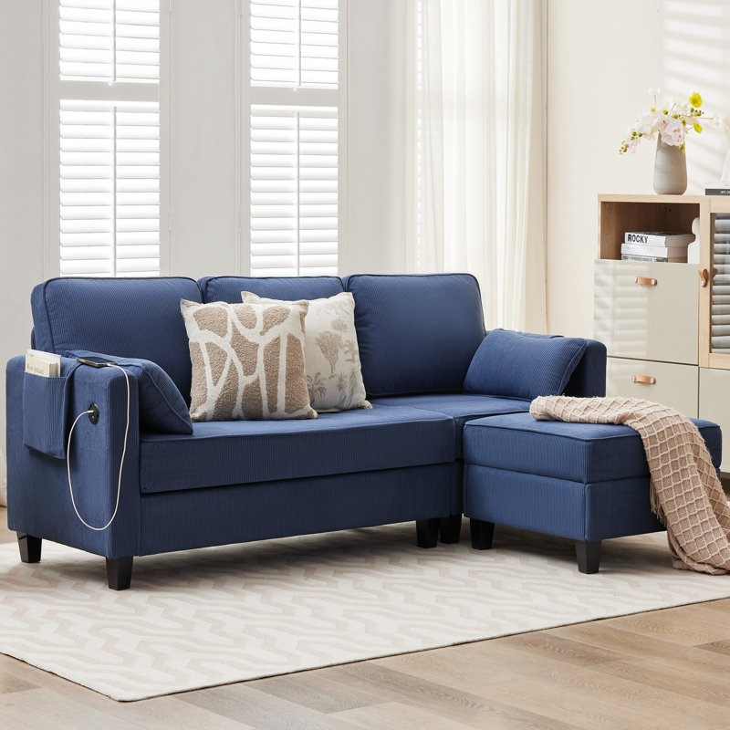 Convertible Sectional Couche,Small Space Couches L-Shaped Sofa W/Storage Chaise, USB Ports, Side Pockets and Pillows for Living Room