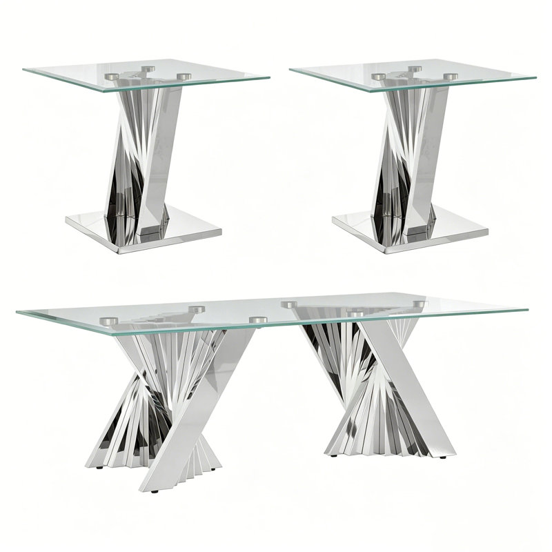 Ensemble de 3 tables basses argentées