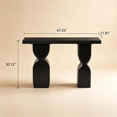 Console noire de 120 cm (47,24 po), table d'entrée de forme irrégulière avec finition en placage de bois, table basse moderne et minimaliste pour salon, couloir et entrée.
