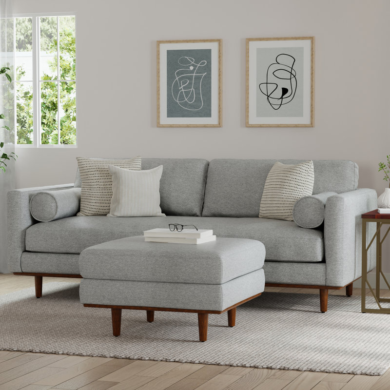 Morrison Mist Grey Fabric Mid-Century Modern 89-Inch Sofa