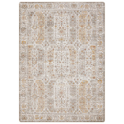 Floral Neutral Yellow / Gray Washable Anti-Slip Indoor Area Rug