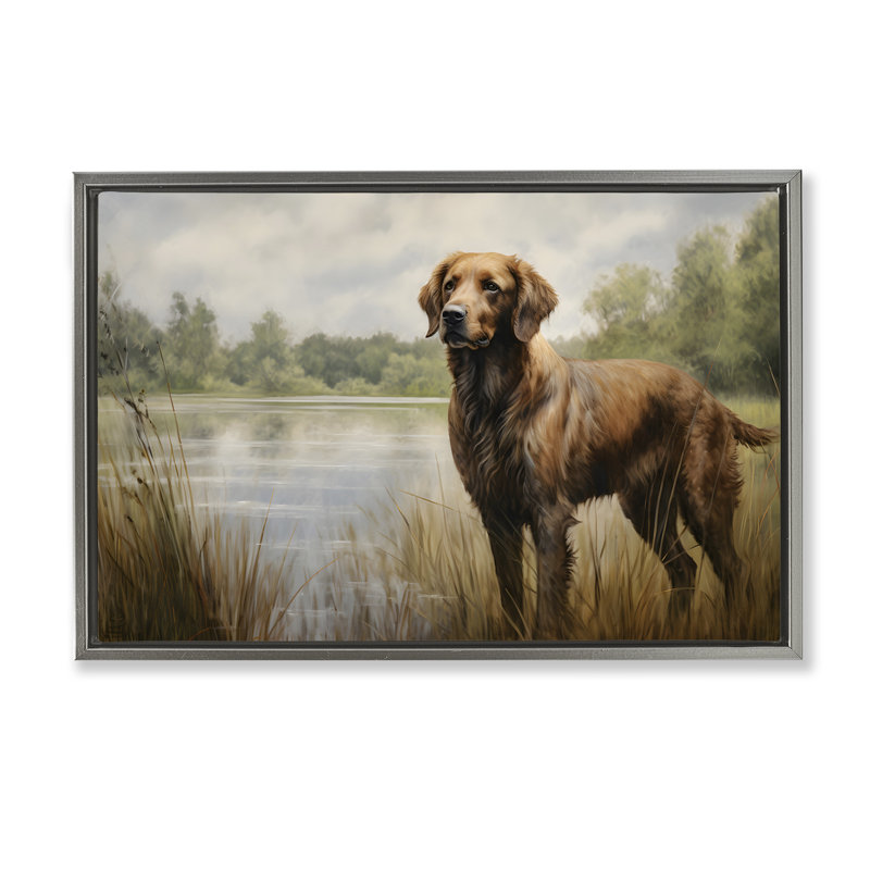 Toile flottante Retriever par Petal Prints, Cadre flottant gris lustré, H 21 po x l 31 po