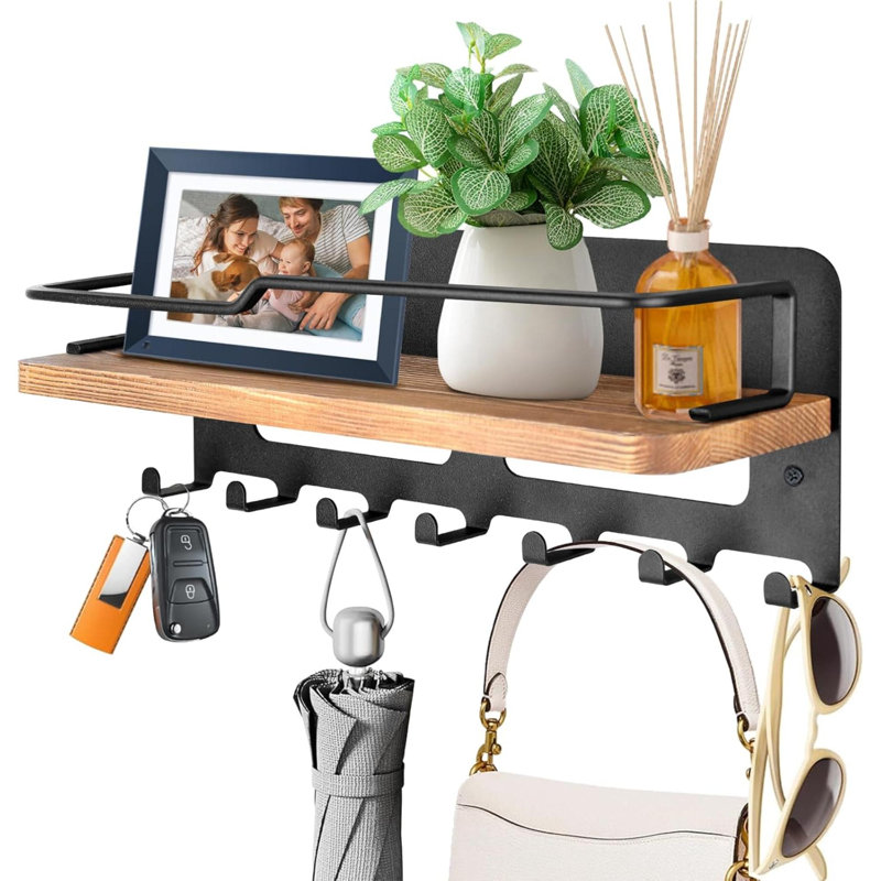 Wood Wall Organizer, Black/Brown