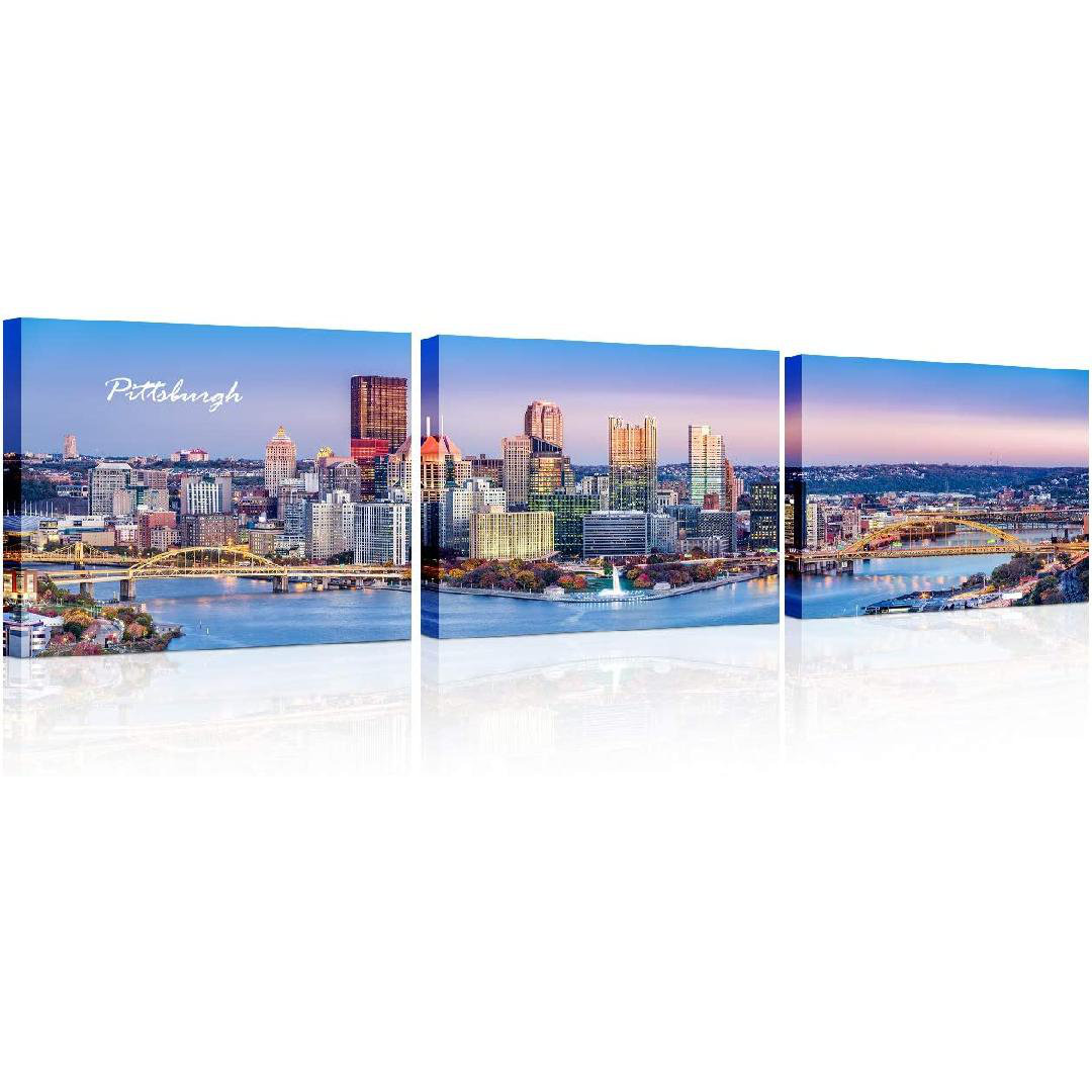 Latitude Run® Cityscape Painting Artwork Pictures Home Decor Fo Pittsburgh  Skyline Framed On Canvas Pieces Photograph Wayfair