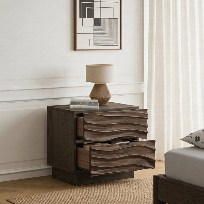Ensemble de 2 tables de bout en bois massif avec 2 tiroirs et tables d'appoint modernes sans poignée pour la chambre à coucher et le salon