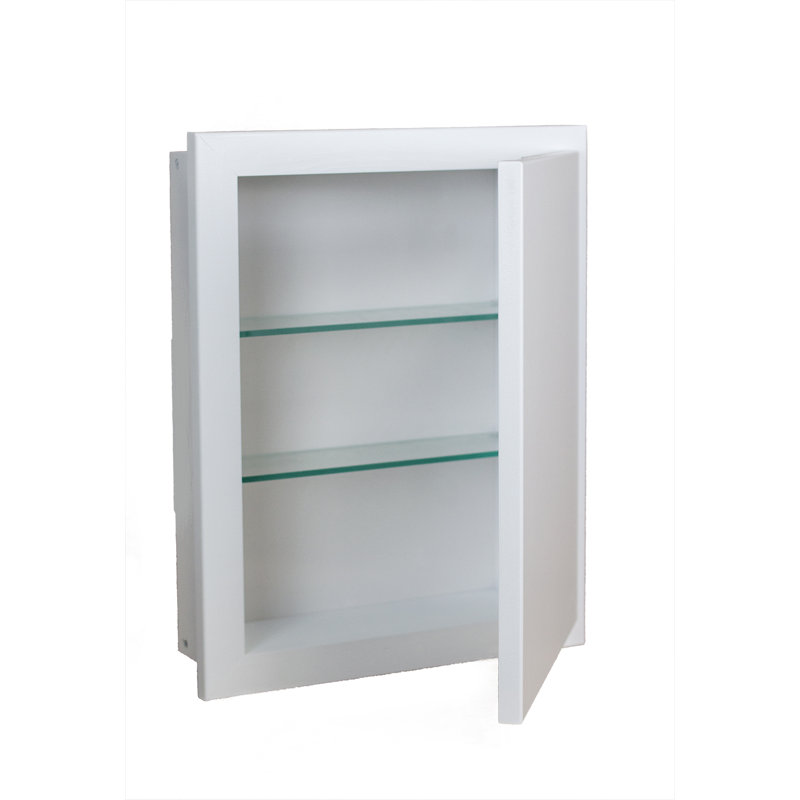 Armoire de salle de bain encastrée en bois massif l 15,5 po x H 19,5 po x P 3,5 po, Émail blanc