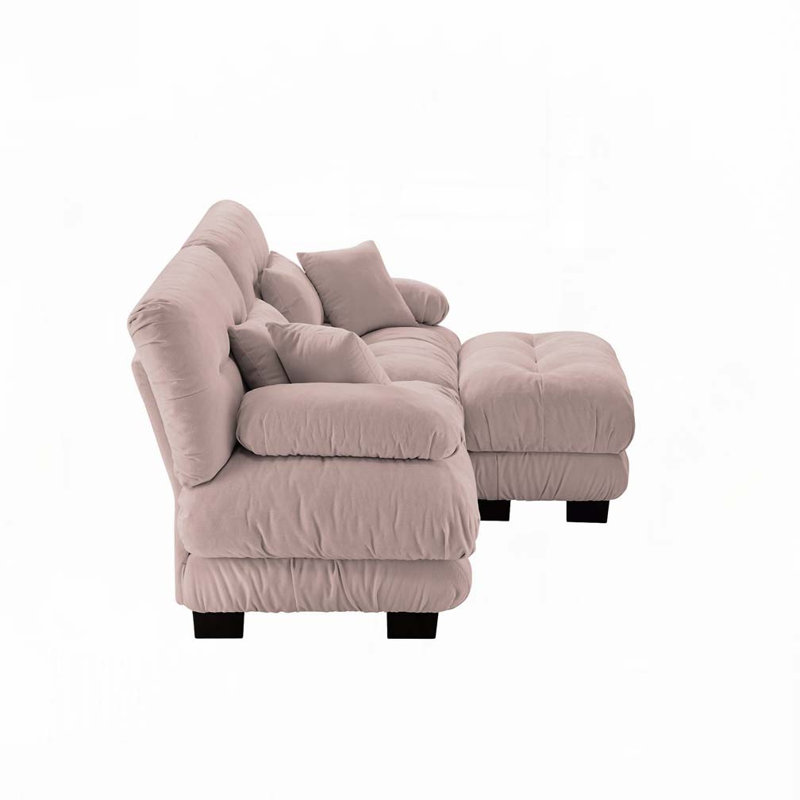 Canapé en chenille 2 places avec repose-pieds en tissu, Rose