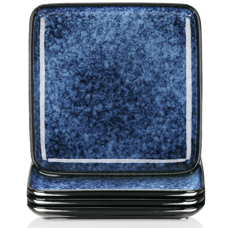 STEPPOJHZ 25.4cm Stoneware Dinner Plate, Blue/Black