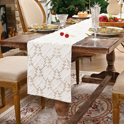 Christmas Gold Pines Table Runner General Christmas Table Tablecloth Decoration Christmas Tree Sequin Embroidery Printed Plushs Table Runner Decoration