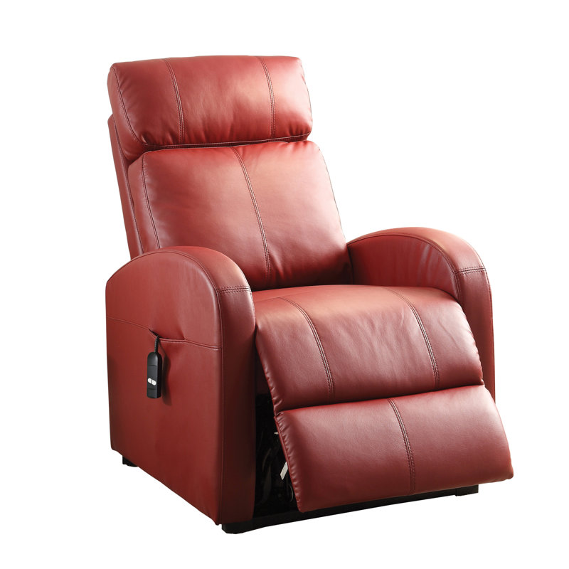 Fauteuil inclinable électrique rouge en similicuir avec poche de rangement à distance