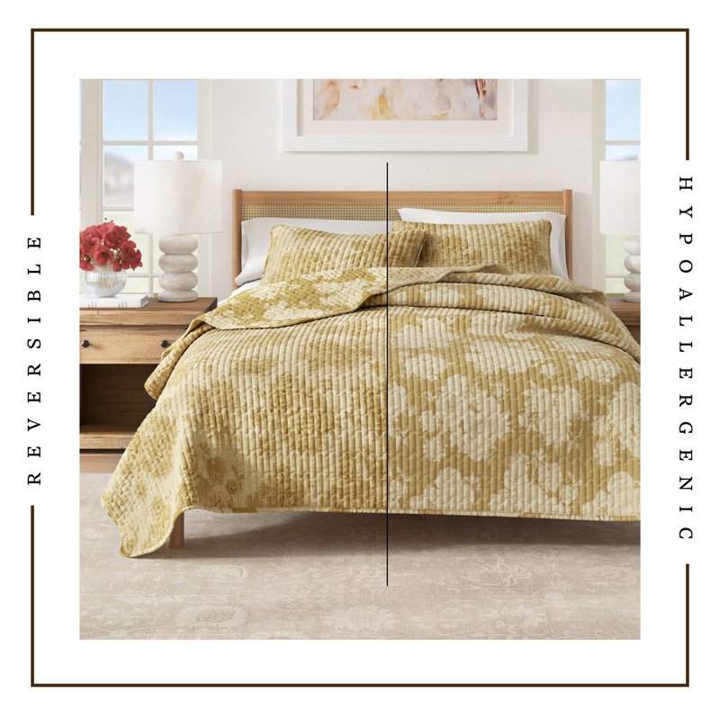 Reversible Vintage Floral Cotton Quilt Set, Twin Quilt + 1 Standard Sham, Dusty Rose Floral