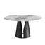 59.05"Modern Artificial Stone Round Black Carbon Steel Base Dining Table-Can Accommodate 6-8 People