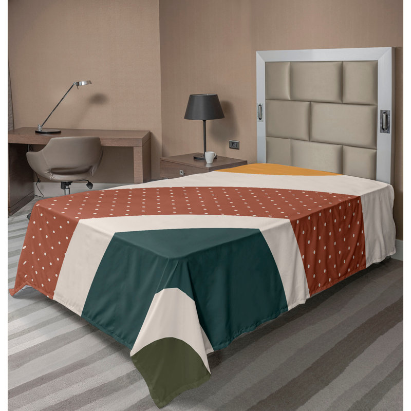 Drap plat moderne de style bohème Ambesonne, Drap plat pour lit simple TG, Cannelle / abricot / motif à pois / abstrait coqu