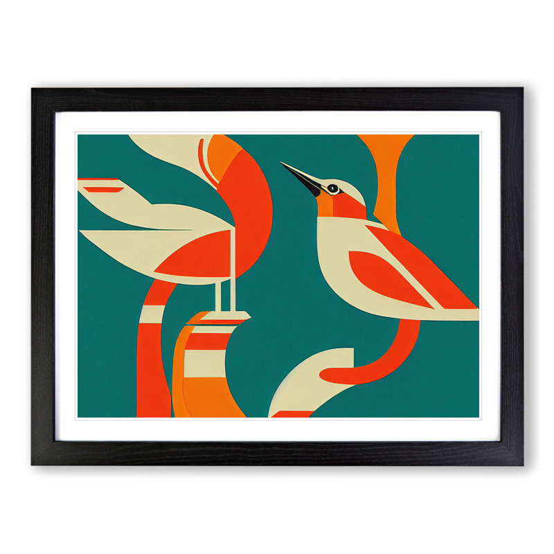 Kingfisher Bird Deco Abstract - Framed Print, Black, 46cm H x 64cm W x 2cm D