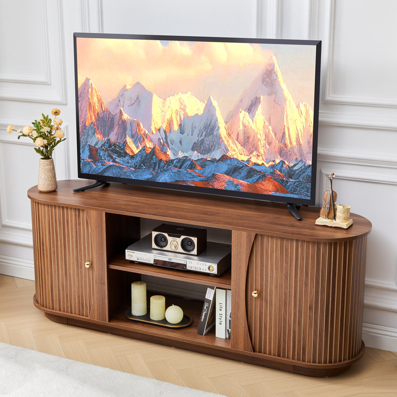 62" TV Stand with Tambour Door, Brown