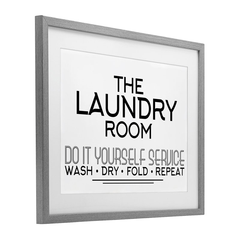 «Do It Yourself Laundry Minimal», reproduction encadrée sous verre, conception de Kim Allen, Cadre de ferme gris