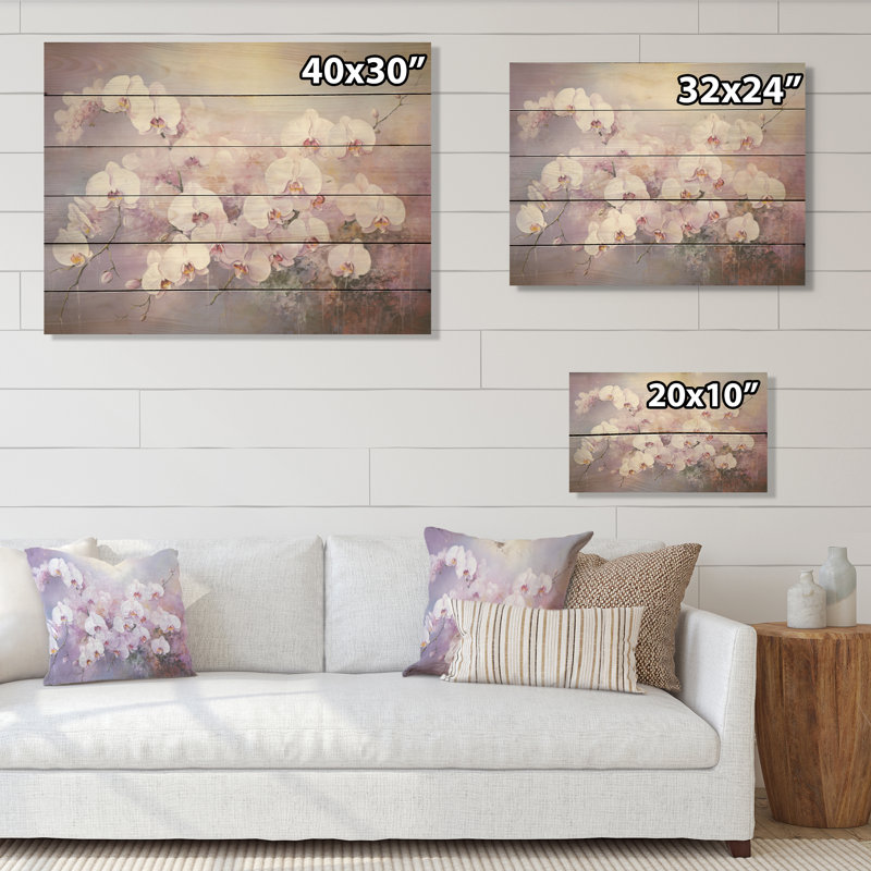 Orchidées roses, aquarelle, fleurs, art mural sur bois de pin naturel, H 30 po x l 40 po