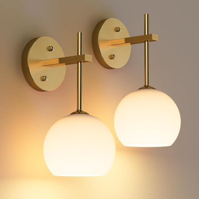 Battery Rechargeable Wall Lights Set Of 2, Sconces Wall Lamps With Frosted Glass