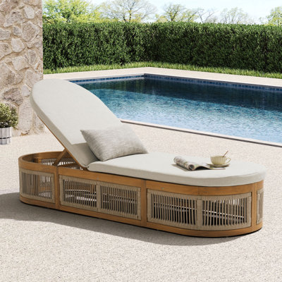 Outdoor Acacia Wood Chaise Lounge , Cushion Included