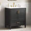 Meuble-lavabo cannelé élégant avec lavabo en céramique, boîte simple, pieds en bois massif, portes et tiroir à fermeture en douceur, tablette de porte, noir, meubles-lavabos