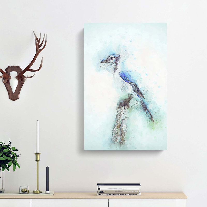 Blue Jay Bird In Abstract - Wrapped Canvas, 50cm H x 35cm W x 3cm D