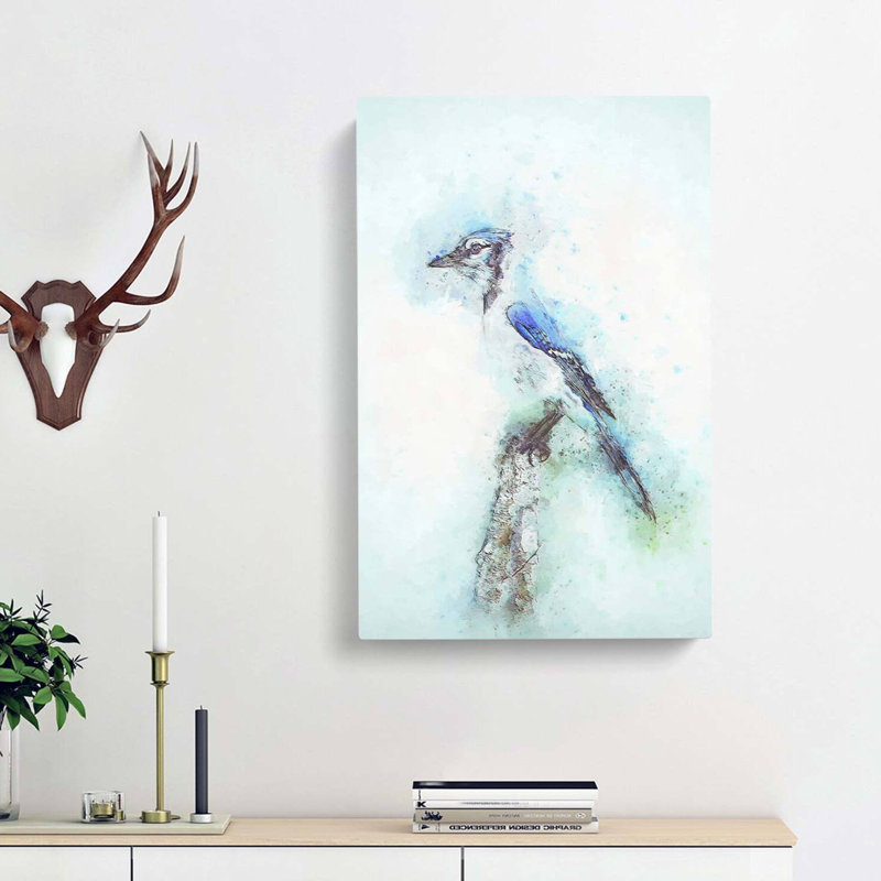 Blue Jay Bird In Abstract - Wrapped Canvas, 76cm H x 50cm W x 3cm D
