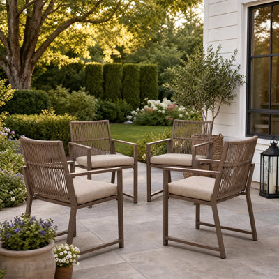 Ensemble de 4 chaises de patio, chaises d'extérieur en métal avec coussin amovible, dossier ergonomique à 105 ° et design tissé, résistant aux intempéries