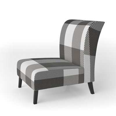 White And Black Checked Tartan - Upholstered Patterned Accent Slipper Chair