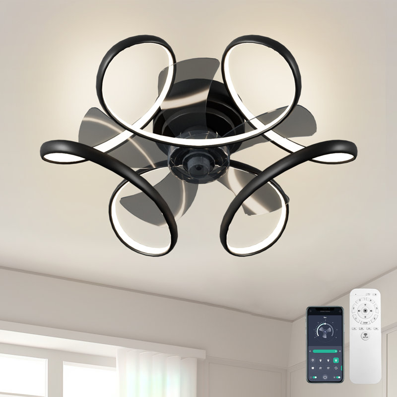 Dalayshia Indoor Bedroom Flush Mount Ceiling Fan with Light, Black with Clear Blades
