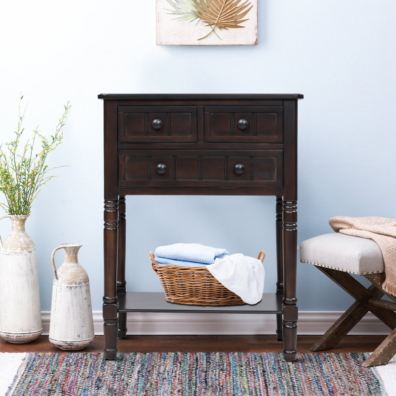 Console en bois de pin avec boutons ronds, Espresso