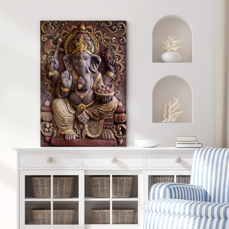 «Ganesha Hindu God Sculpture», reproduction d'art sur toile encadrée, H 24 po x l 16 po x P 1,5 po