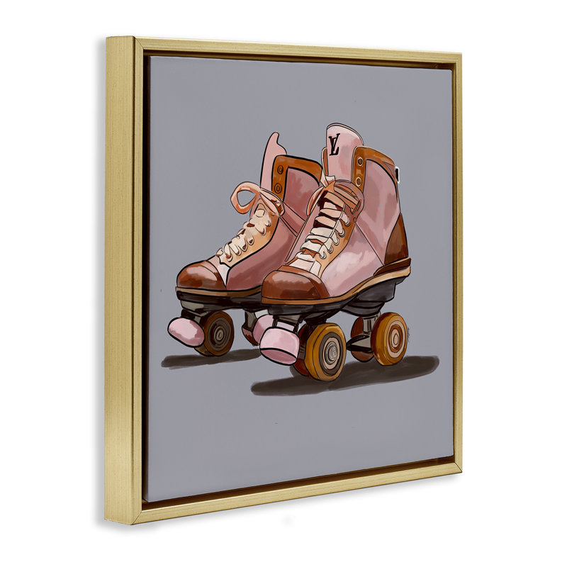 "Roller Skates on Gray Gray", art mural sur toile flottante par Amelia Noyes, Cadre flottant métallique doré