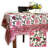 Block Print Cotton Floral Tablecloth White Red-1175566596