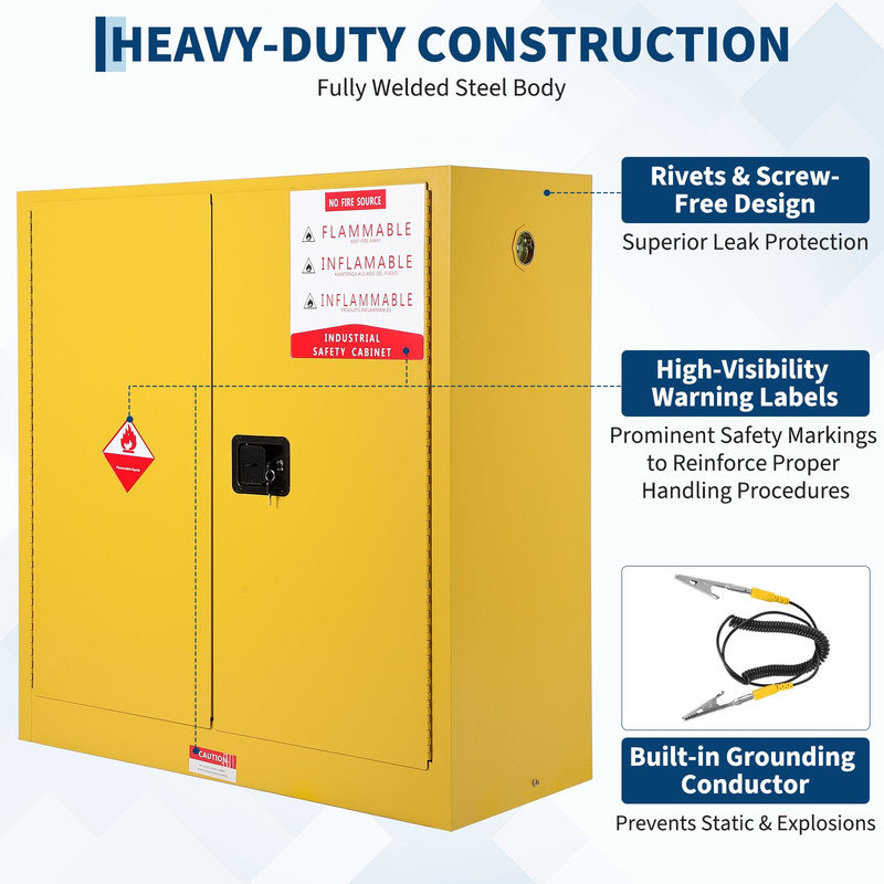Hazardous Storage Flammable Cabinet – Fire Resistant Safety for Liquids, Ventilated, Adjustable Shelf, Spill Tray